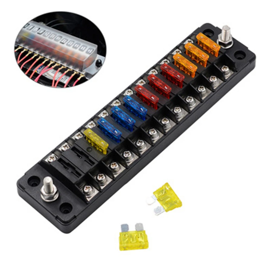 

12 Way Car Truck Circuit Blade fuse block w/ Screw Nut Terminal Fuse Box Holder