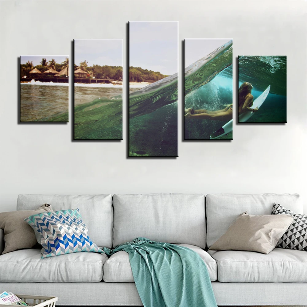 Холст настенная живопись принты сёрфинга картины жикле печать современные 5 штук