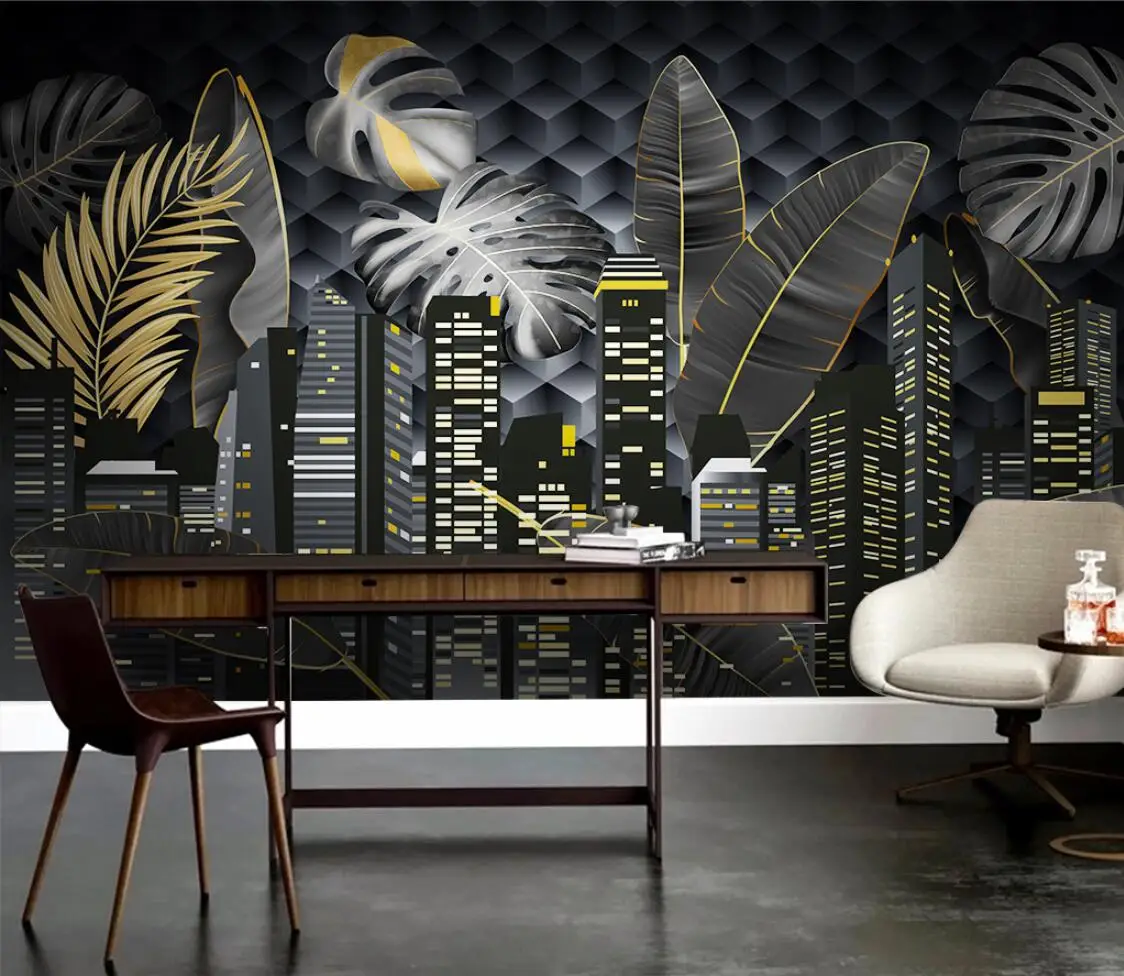 beibehang custom tropical plant com folhas douradas papel 01