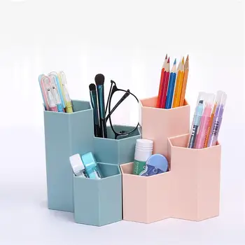 

1PC Hexagon Pen Holder Multifunctional Desktop Organizer Stationery Pens Holder Storage Case Box