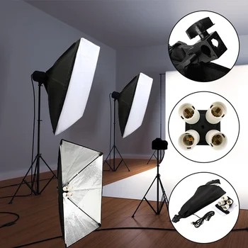 

Pro Photo Studio Equipment Soft Box Kit 50x70cm Softbox Photo Box + Four-capped Lamp Holder Lighting EU/US Plug for Photographic