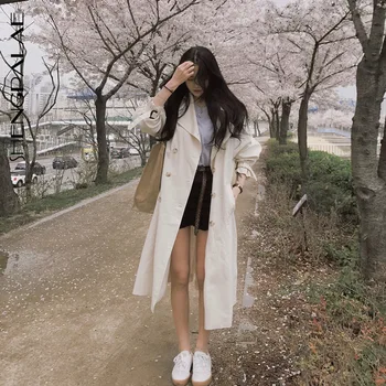 

SHENGPALAE 2020 New Fashion Spring Autumn Windbreaker Long Sleeve Turn-down Collar Mid-length British Style Coat ZA5043