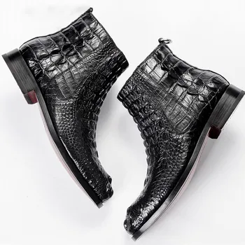 

Crocodile Leather Shoes Genuine Men Luxury Business Zip Ankle High Quality British Winter Flat Boots Office Chelsea