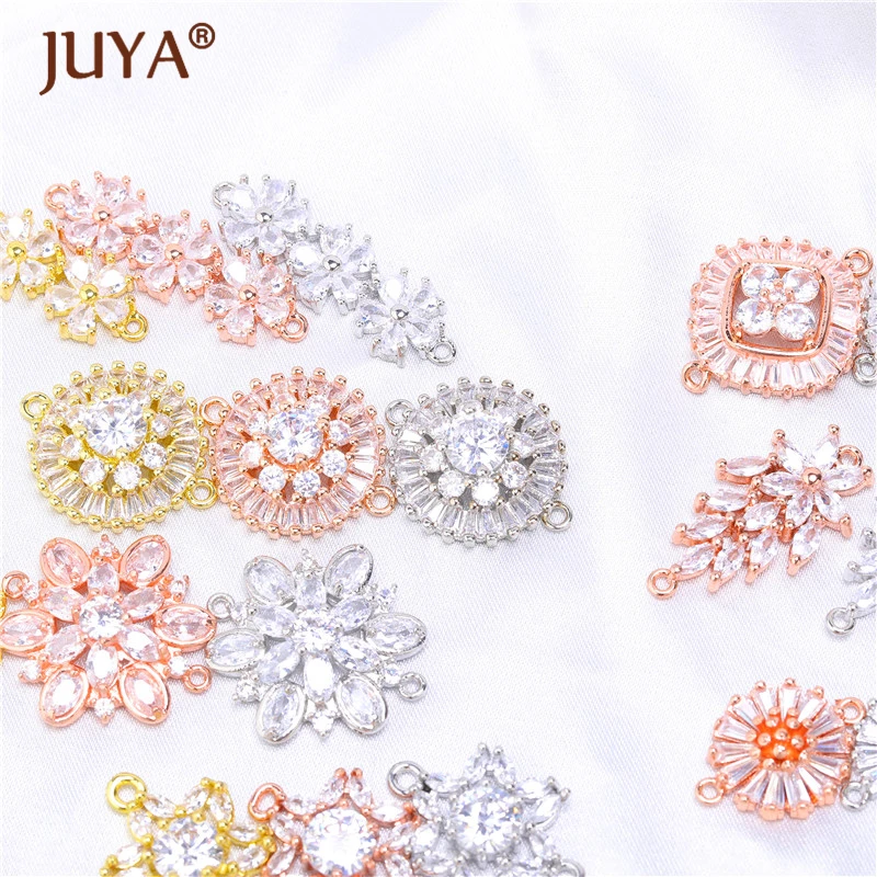 

Flower Shape Cubic Zirconia Connector For Women Necklace Making Accessories Crystal Bracelet Connectors Jewelry Components