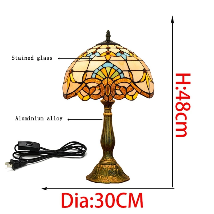 12 inches European retro Baroque decorative table lampTiffany`s stained glass bedroom bedside lamp Restaurant Bar creative light