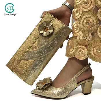 

2020 New Italian design Shoes and Bags To Match Shoes with Bag Set Decorated with Rhinestone Nigerian Women Wedding Shoes