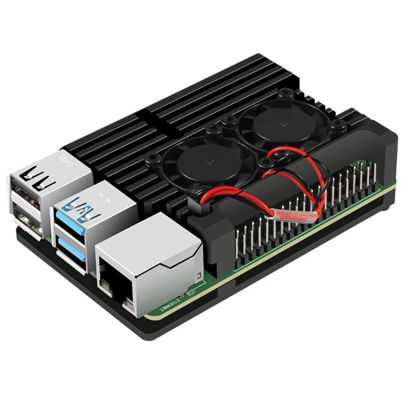 Для Raspberry Pi 4 Алюминиевый чехол с двойным охлаждающим вентилятором металлический