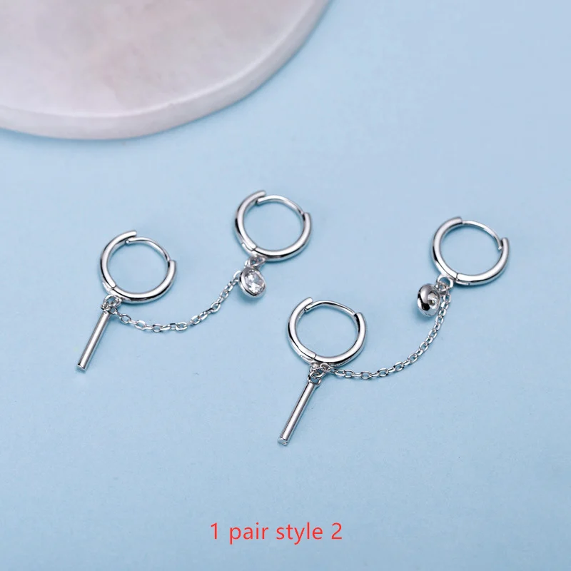1 pair style 2 Модные серьги из стерлингового серебра 925 пробы с двойным отверстием для ушей, круглые циркониевые вертикальные цепочки с кисточками, популярные ювелирные изделия для ушей для мальчиков и девочек - Окраска металла: 1 pair style 2