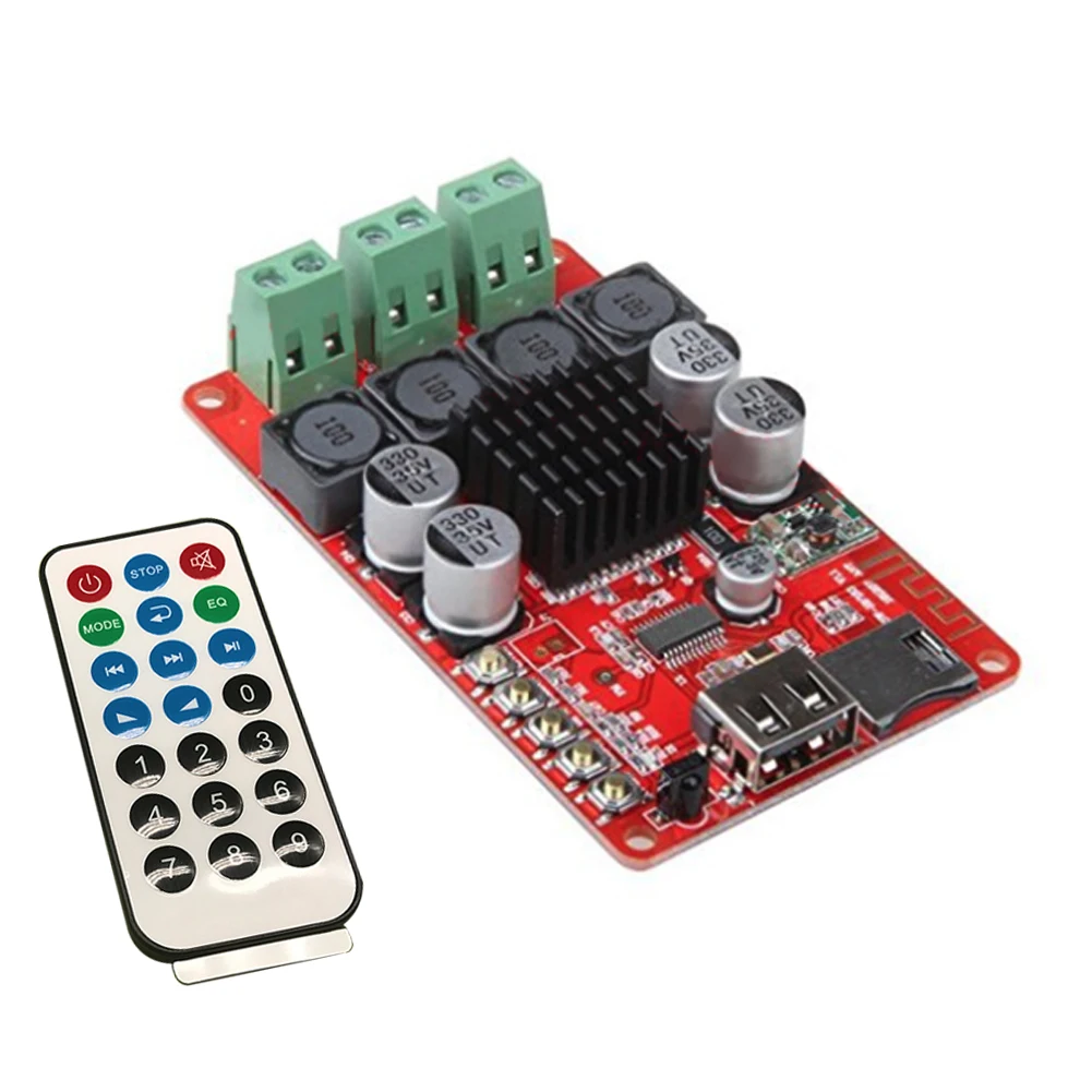 

Digital Power Amplifier Board TPA3116 2X50W Bluetooth Remote Control Support FM Radio TF Card USB Recording Play 8~26V DC
