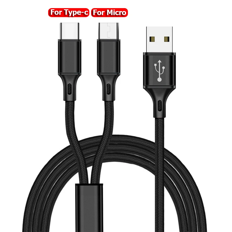 2 in 1 Micro USB Type C Cable For Samsung Xiaomi Multi Fast Charger Cable 2 in 1 Microusb Mobile Phone Cable For Huawei P20 Lite