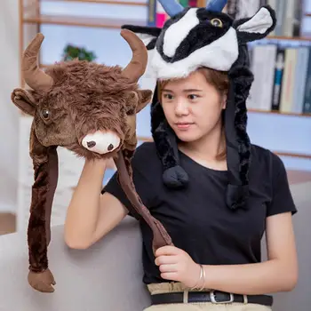 

Funny Winter Plushy Antelope Yak Cap Halloween Xmas Headwear Dress up Cosplay