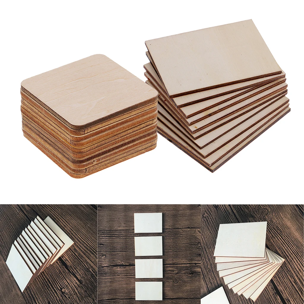 20 Pack Wooden / Wood MDF Shapes Plaque Unfinished Coasters for DIY Pyrography Art