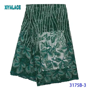 

Luxury Green African Mesh Lace Fabrics 2019 High Quality Nigerian French Tulle Lace with Stones Net Lace Fabric YA3175B-3