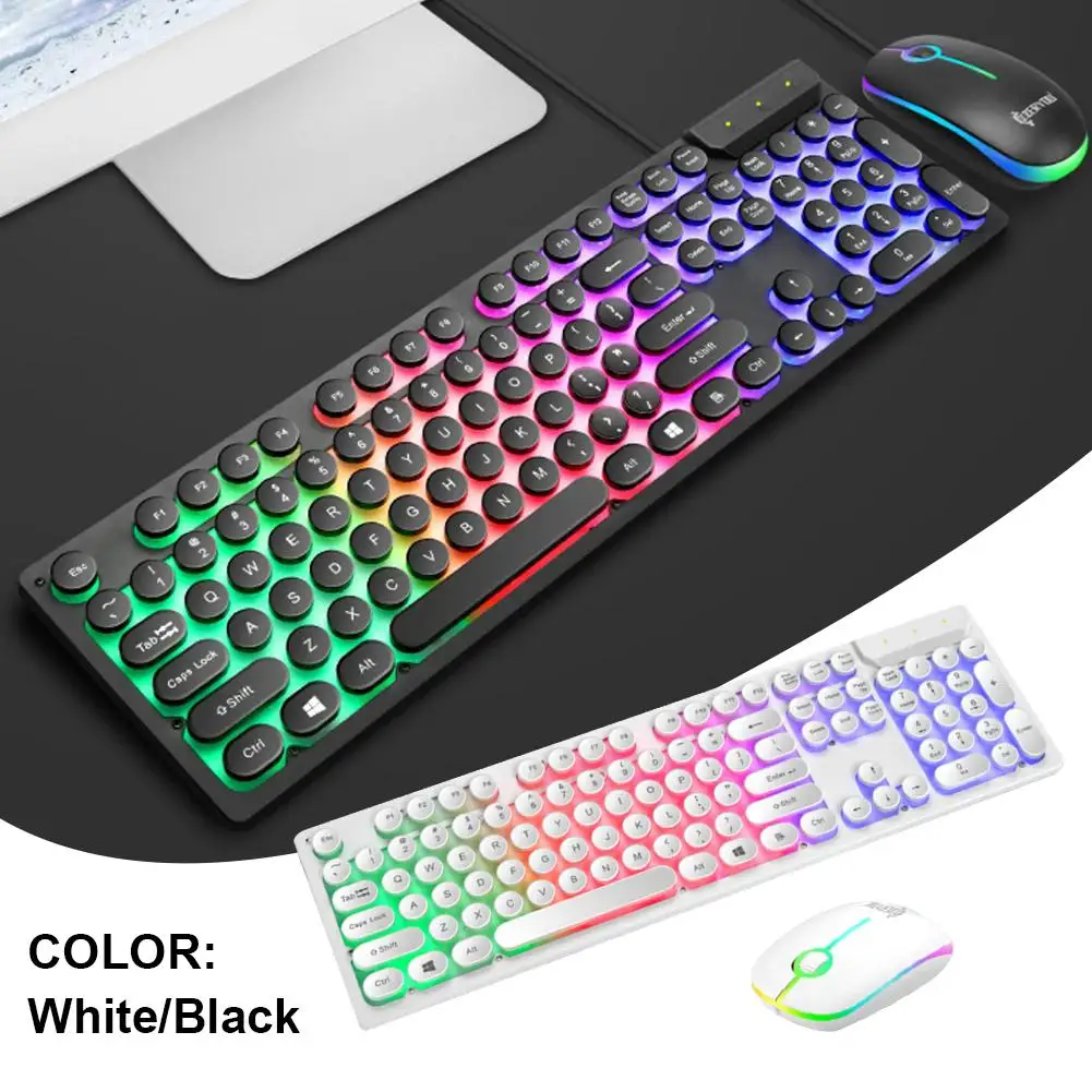 

Punk Style Luminous Keyboard Mouse Set Computer USB Suspension Backlight Round Key Mechanical Touch Mouse and Keyboard Suit