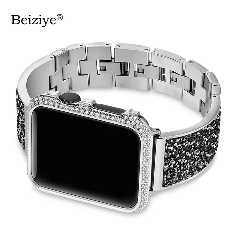 Роскошный Алмазный ремешок для apple watch 38 мм 42 40 44 серия 6 5 4 3 защитный чехол iwatch