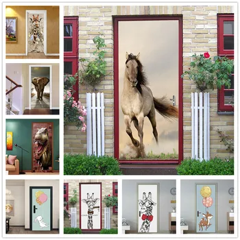 

Running Horse Door Sticker PVC DIY Self-adhesive Waterproof Wallpaper Home Decor Giraffe Stickers on the Doors Mural deurposter