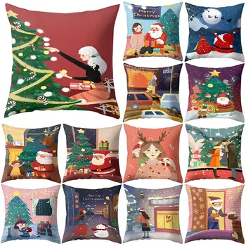 

Christmas Cartoon Figure Santa Snowman Tree Pillow Case Cushion Cover Xmas Decor Pillow Cover Home Hotel Decorative Pillowcase