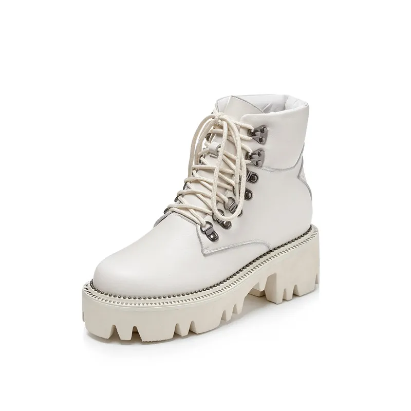 ASUMER/ г., новые модные ботильоны из натуральной кожи женские зимние ботинки на меху на шнуровке зимняя женская обувь на платформе в стиле панк