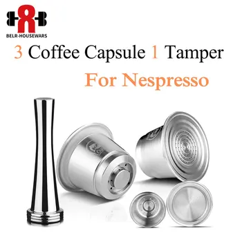 

Reusable Coffee Capsule for Nespresso Machine Permanent Stainless Steel Coffee Filter Pod Refill Coffee Powder with Spoon Tamper