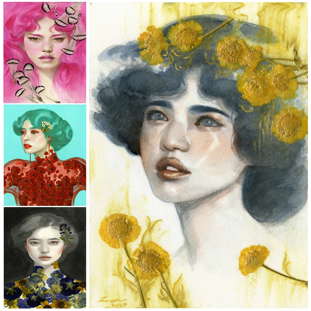 

Colorful Girl Vintage Watercolor Women Wall Art Canvas Painting Home Decor Nordic Poster Wall Pictures For Living Room Unframed