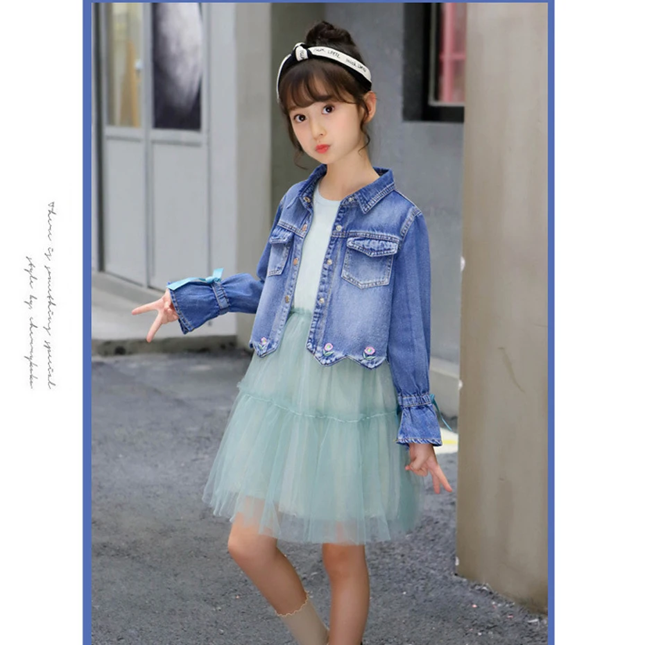 

Girls Clothes Set Solid Jacket + Mesh Dress Girl Clothes Set Spring Autumn Kids Girls Clothes 6 8 10 12 14 Year