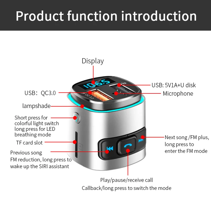 JaJaBor fm-передатчик Bluetooth комплект MP3 аудио музыкальный плеер громкой связи вызов Быстрая Зарядка Поддержка обнаружения напряжения