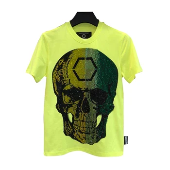 

bag pp original color diamond skull logo short sleeve men's round neck T-shirt aggressive personality high quality punk shirt