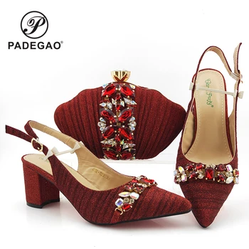 

Rome Mature Style Italian Women Shoes and Bag Set in Red Color Pointed Toe Sandals for Wedding with Platform