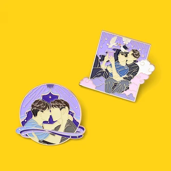 

Reading time! Couple romantic enamel pins purple clouds mountains badge brooches Lapel pins Shirt bag jewelry for Couple's gift