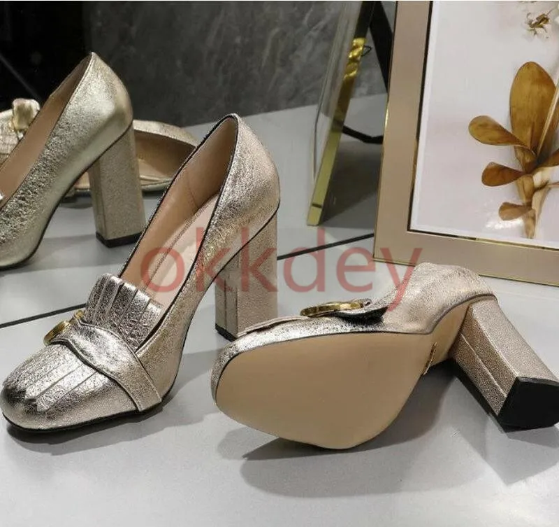 

2019 brand suede high heels pumps with G hardware detail on fold over fringe fashion colors women sandals