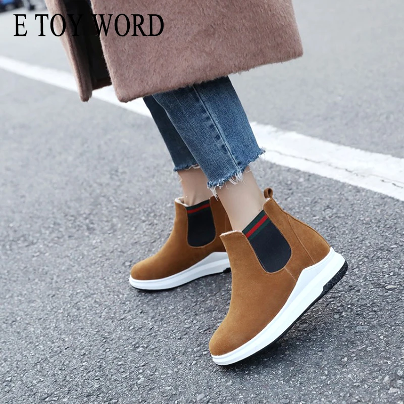 

E TOY WORD New women winter Booties women flat bottom platform shoes Korean casual wild slip-on ankle snow boots woman shoes