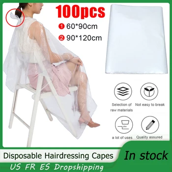 

100 Pcs Disposable Hairdressing Capes PE Waterproof Transparent pron Cutting Perm Dye Hair Cape Barber Hairdressing Cloth