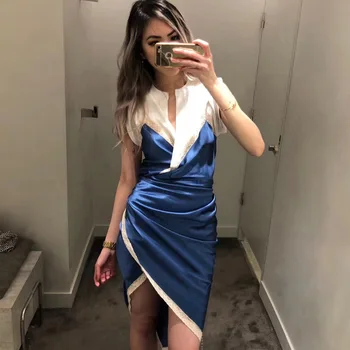 

2020 Spring Summer Sleeveless Irregular Dress Personalized Fashion Split Fake Two Piece Satin Dress A2