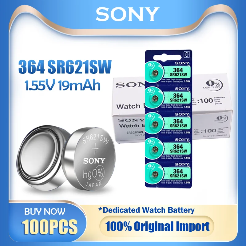 100PCS Original Sony 364 SR621SW SR621 AG1 LR60 SR60 V364 1.55V Silver  Oxide Button Coin Cell Toy Watch Battery MADE IN JAPAN|Button Cell  Batteries| - AliExpress
