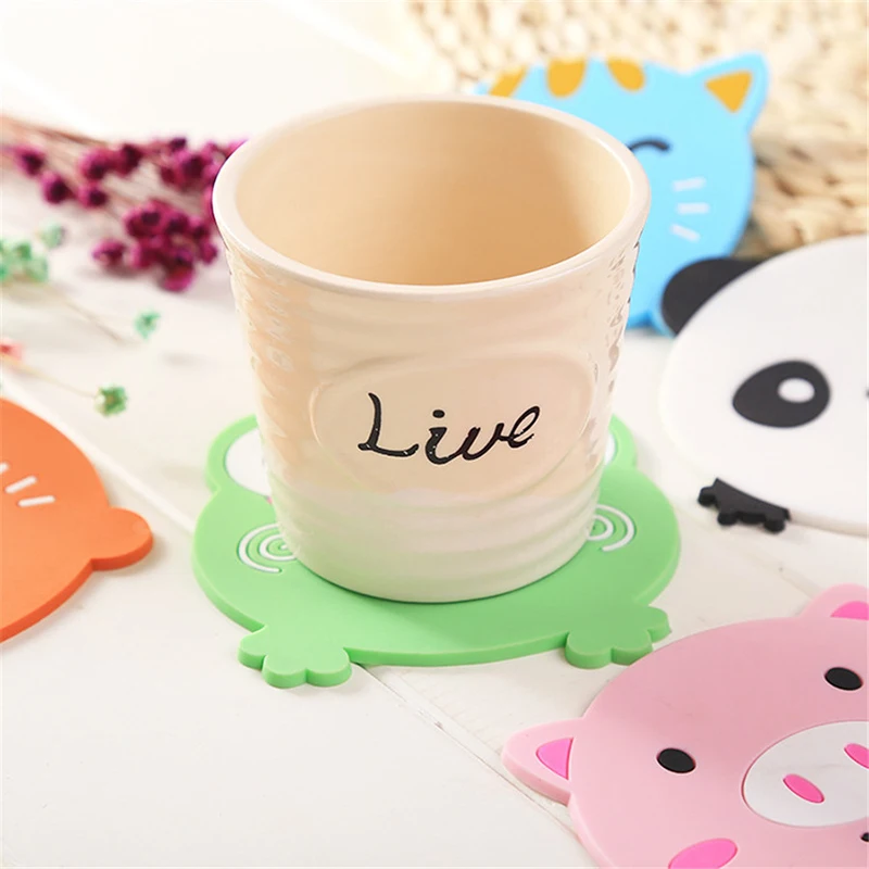 

Silicone Cup Mat Coasters Cartoon Animal Pattern Table Drinks Cup Pads Heat Resistant Tableware Placemat 5Pcs/set