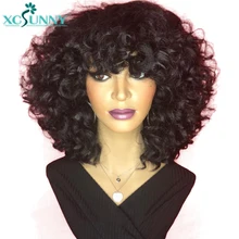 

Short Bob Wig Machine Made O Scalp Top Wig With Bangs Human Hair 200 Density Spiral Curl Remy Peruvian Hair Curly Wigs Xcsunny