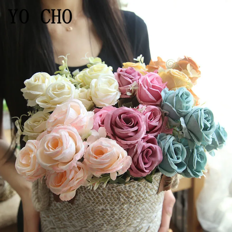 roses artificial flowers wedding bouquet pink white home decor