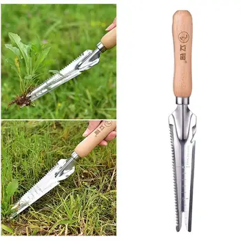 

Multipurpose Root Removing Shovel Root Remover Durable Weeding Sickle Manual Weeder with Wooden Handle for Garden