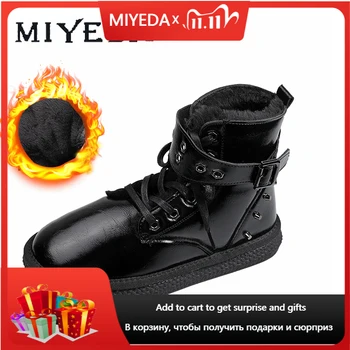 

High Top Warm Snow Boots Women Black Silver Buckle Lace-up Rivet Flat Round Toe Satin Upper Comfortable Non-slip Female Boots