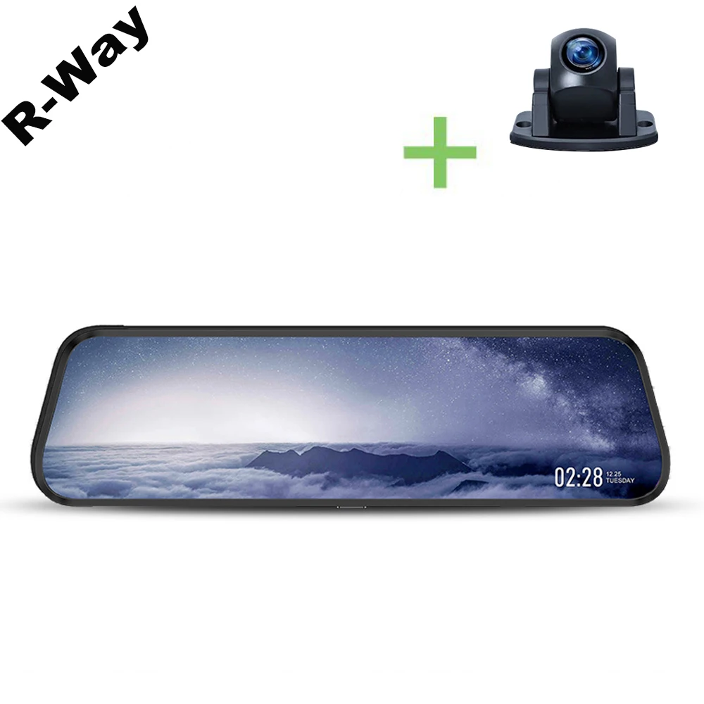 R-Way Dash Cam для автомобиля, 2.5D ips изогнутое зеркало Автомобильный видеорегистратор DVR с 160 градусов камера заднего вида, 1080P HD видео Rec черный ящик