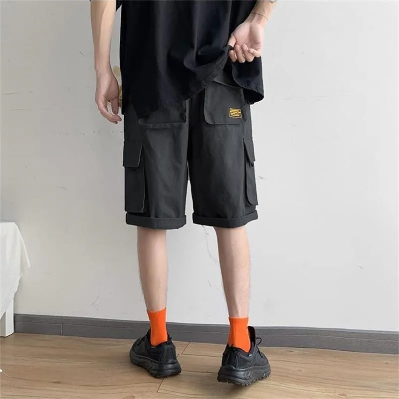 Male Plus Size Cargo Pants Summer Cotton Men's Loose Work Casual Outdoor Multi Pocket Hot Breeches Lace-Up Sweatpants Shorts black casual shorts