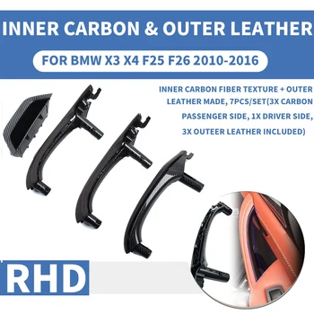 

RHD Right Hand Carbon Fiber Black Car Interior Inner Door Pull Handle Trim Cover W/ Outer Leather Full set For BMW X3 X4 F25 F26