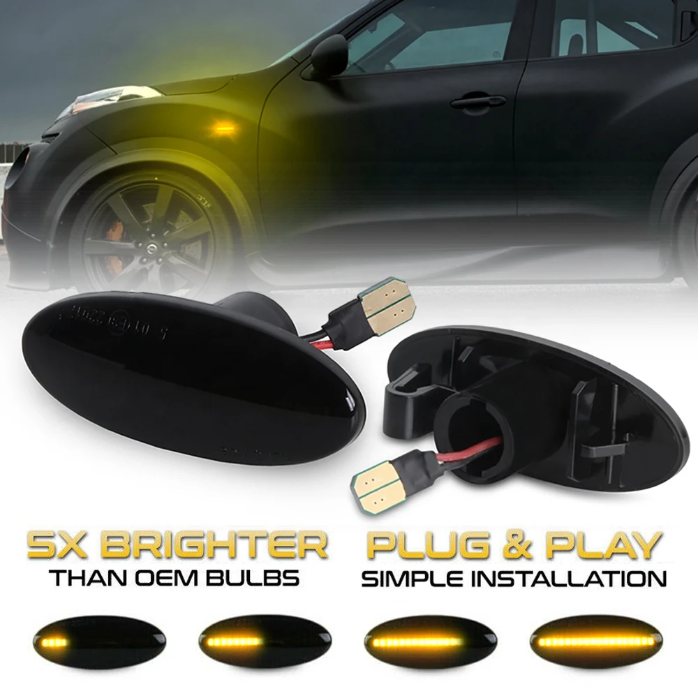 

2Pcs Dynamic LED Fender Side Marker Turn Signal Lights Amber For Nissan Qashqai J10 Dualis Juke Micra March Micra Note X-Trail
