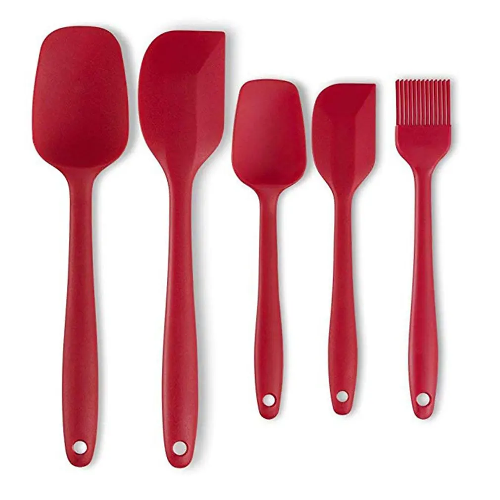  5 Pcs Silicone Kitchenware Set Silicone Scraper Baking Tools Cream Cake Spatula Set BBQ Grill Cooki
