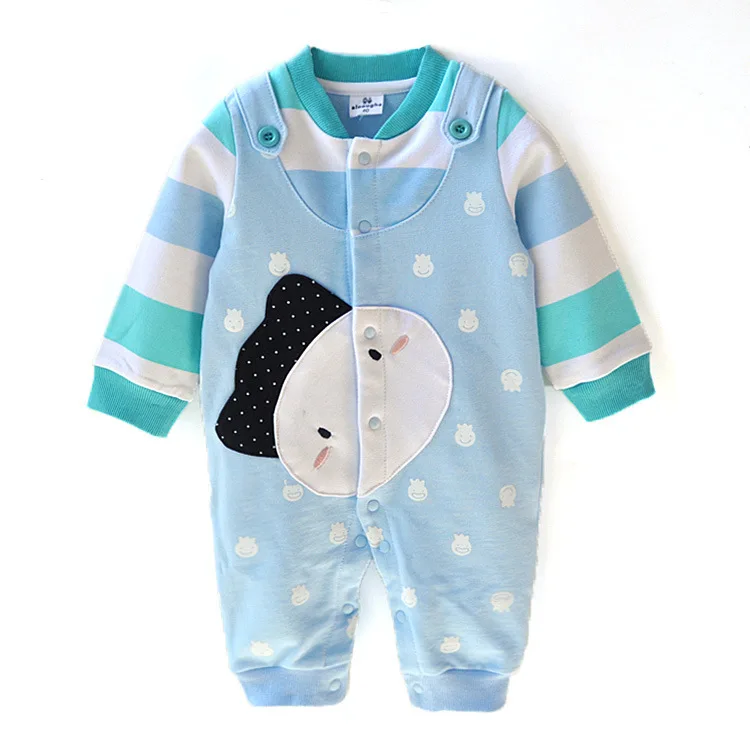 

Cartoon Design Baby Costume Long Sleeve Spring Autumn Cotton New Born Baby Clothes Blue Boys Romper Onesie Clothing