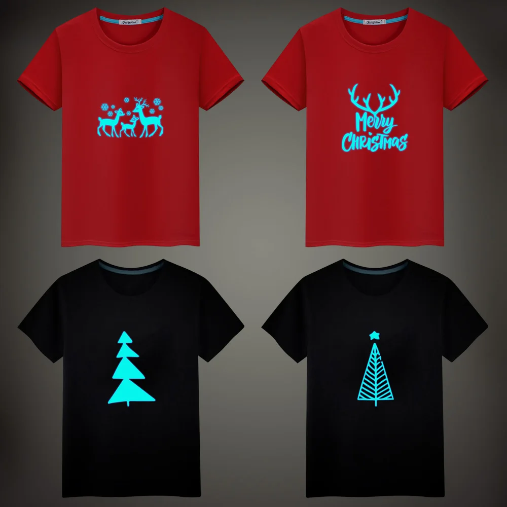 new Cartoon Christmas tree Luminous Kids T-Shirts Boy Girls Fluorescent Short Sleeves T shirt Baby Cotton Tops Ves