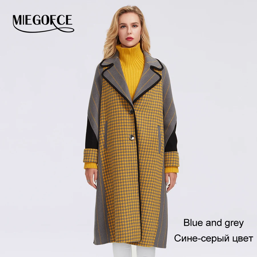 MIEGOFCE осенне-зимнее пальто для женщин; кашемировая куртка; женское Шерстяное длинное черное тренчкот платье пальто Тонкий Блейзер Платье Свободный Готический Тренч Верхняя одежда - Цвет: 003-Blue and grey