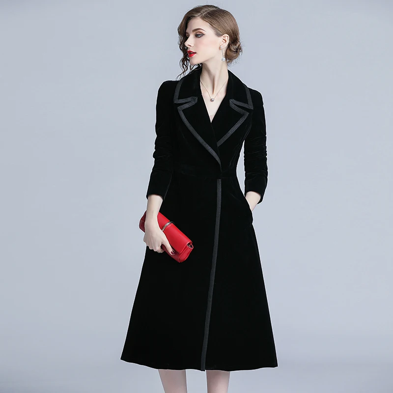 Роскошное черное бархатное длинное зимнее пальто Casacas Para Mujer Invierno готическое Женское пальто с длинными рукавами Casaco Feminino