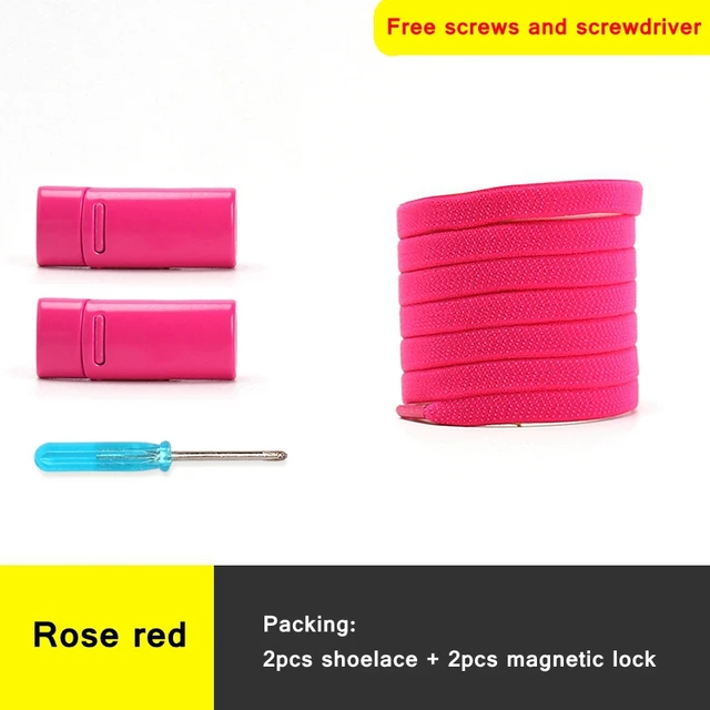 1 second No tie shoelace 24Color Elastic shoelaces Magnetic metal lock Quick wear in Flat Suitable for all shoes Lazy laces Rose Red