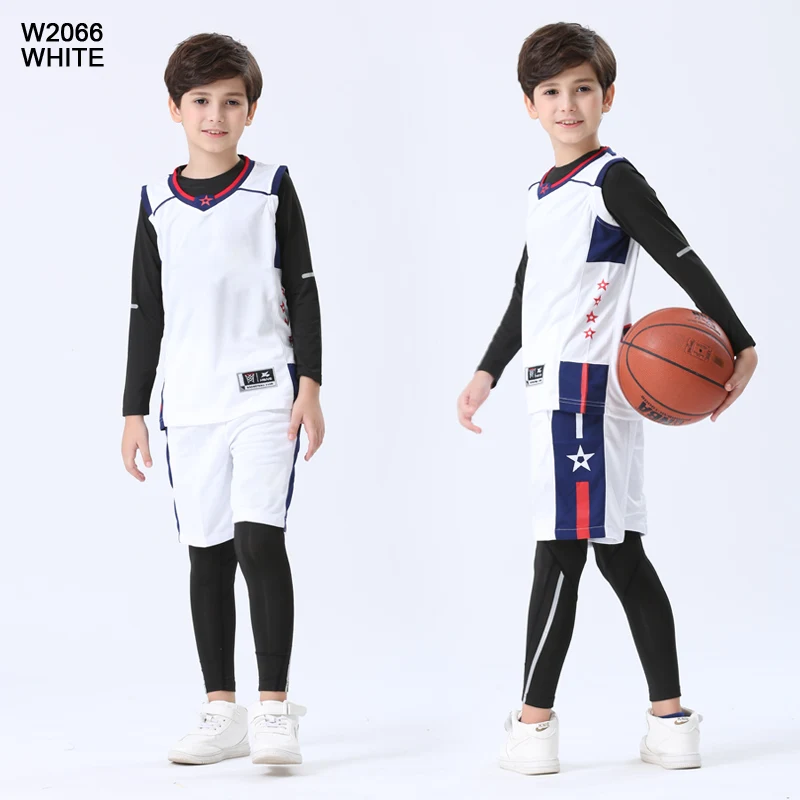 4 шт./компл. Детские зимние штаны сжатия спортивные костюмы баскетбольные майки Тренажерный зал Спортивный тренировочный баскетбольная форма - Цвет: W2066 white